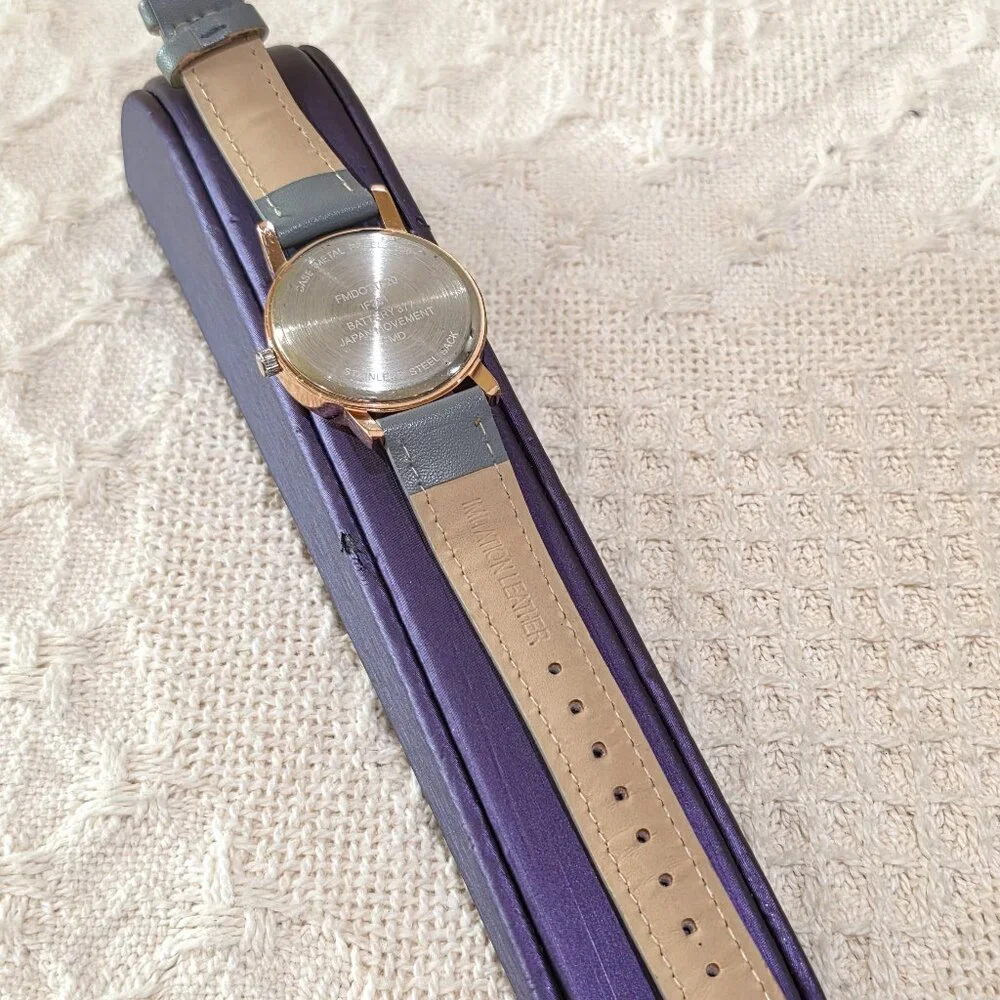 Rose Gold Pink Brushed Silver Face Gray Band Round Women's Wrist Watch Running